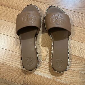 Tory Burch Open Toe Espadrille Slide Flatform in Royal Tan